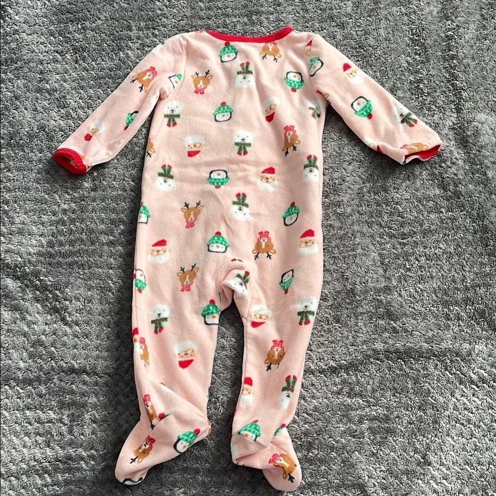 Carter's Pink and Red Footie Christmas One Piece with Holiday Design 6-9months